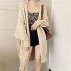 Long Open-front Cable Knit Cardigan Almond - One Size