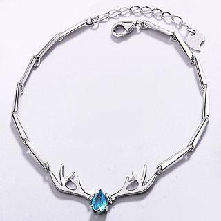 925 Sterling Silver Rhinestone Deer Horn Bracelet