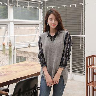 V-neck Slit-side Wool Blend Vest