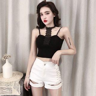 Lace Panel Camisole Top / Lace-up Hot Pants