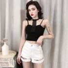 Lace Panel Camisole Top / Lace-up Hot Pants