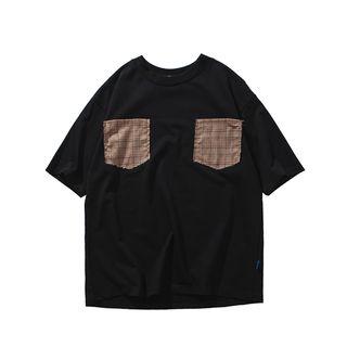 Elbow-sleeve Two-pockets Panel T-shirt