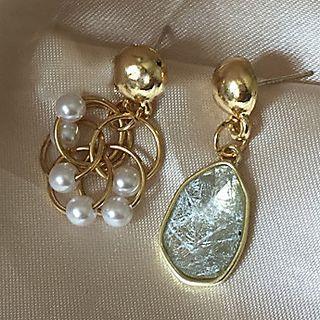 Asymmetric Beaded Earring K39 - 1 Pair - One Size