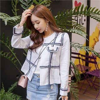 Open-front Contrast-trim Linen Blend Jacket