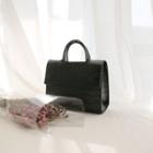 Hidden-button Croc Grain Tote Bag