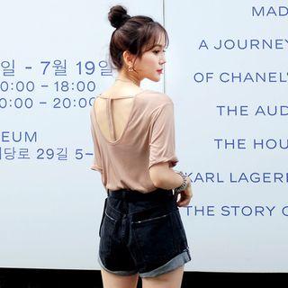 Round-neck Short-sleeve Open-back Top