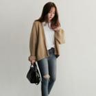 Open Front Puff-sleeve Cardigan
