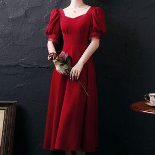 Short-sleeve Plain Evening Dress