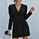 Long-sleeve Belt Waist A-line Dress