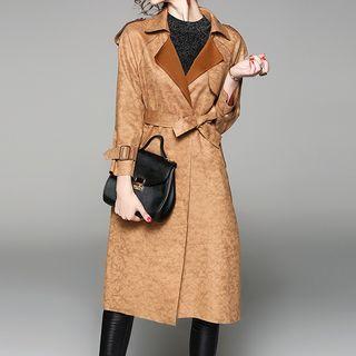 Faux Suede Notch Lapel Coat