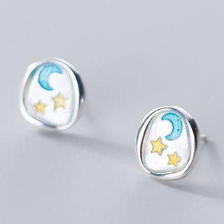 925 Sterling Silver Moon & Star Earring 1 Pair - One Size