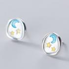 925 Sterling Silver Moon & Star Earring 1 Pair - One Size