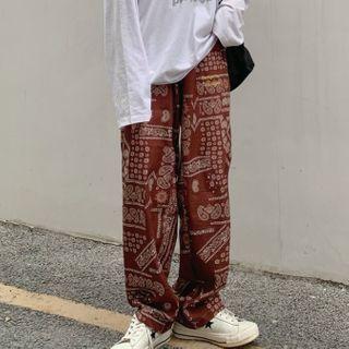 Pattern Print Straight Cut Wide Leg Pants