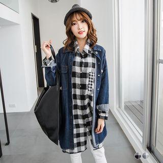 Check Panel Dropped-sleeve Shirt