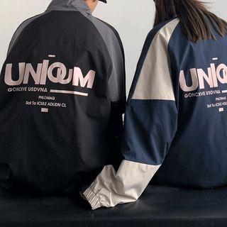 Two-tone Lettering Zip-up Jacket