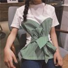 Striped Mock Two-piece Short-sleeve T-shirt