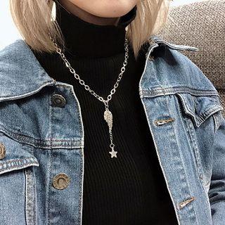 Stainless Steel Feather & Star Pendant Necklace As Shown In Figure - 45cm + 5cm