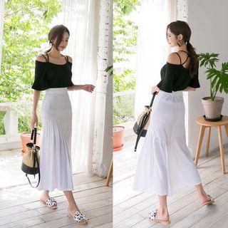Band-waist Frill-trim Maxi Skirt