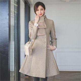 Crew-neck A-line Coat With Scarf