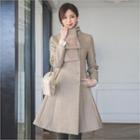 Crew-neck A-line Coat With Scarf