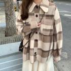 Plaid Button Jacket Coffee - One Size