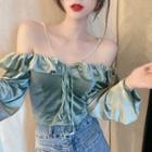 Off-shoulder Ruffle Trim Lace-up Top