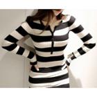 Button-front Striped Bodycon Dress