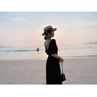 Lettering Strap Short Sleeve Dress