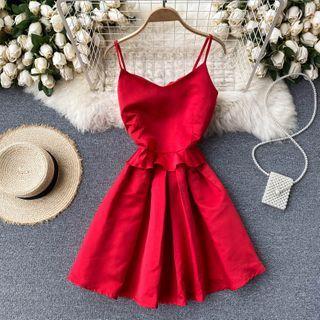 Ruffle Open-back Spaghetti-strap Dress