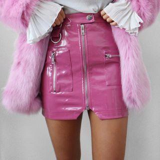 Patent Zip Mini Fitted Skirt