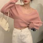 Mock Two-piece Cropped Long-sleeve Sweater
