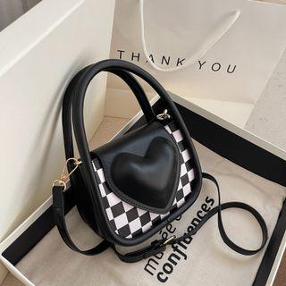 Heart Detail Checkered Crossbody Bag
