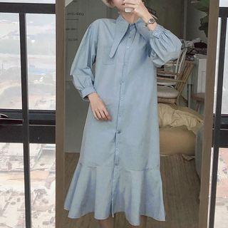 Ruffled Hem Puff Sleeve Shirtdress