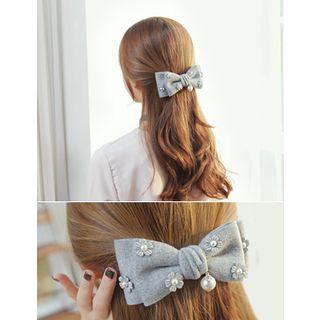 Flower Appliqu  Bow Hair Barrette