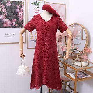 V-neck Embroidery Split Dress