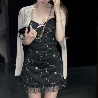 Sleeveless Floral Mini Dress / Light Jacket