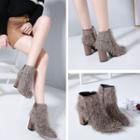 Pointy Toe Chunky Heel Furry Ankle Boots