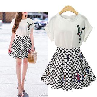 Set: Printed Top + Dotted Skirt