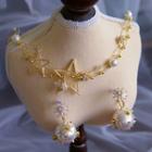 Set: Wedding Faux Pearl Alloy Star Necklace + Dangle Earring / Hair Stick Gold - One Size
