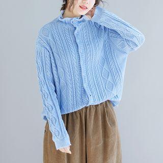 Mock-turtleneck Cable Knit Cardigan