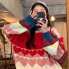 Heart Print Sweater Red & Pink & Blue - One Size
