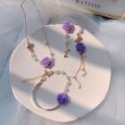 Faux Pearl Alloy Rose Bracelet / Necklace / Dangle Earring
