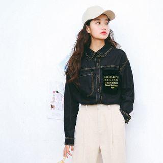 Long-sleeve Lettering Denim Shirt