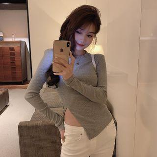 Long-sleeve Side-slit Knit Top