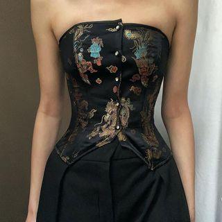 Embroidery Button-up Tube Top