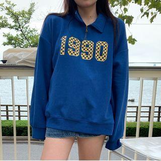 Lapel Lettering Long-sleeve Sweatshirt