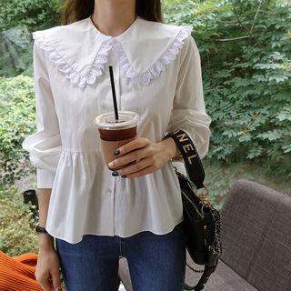 Crochet-trim Sailor-collar Peplum Blouse Ivory - One Size