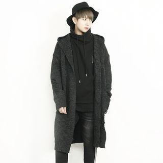 Distressed Hoodie Long Cardigan