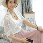 Short-sleeve Pointelle Knit Crop Cardigan