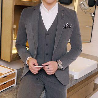 Set: Single-button Blazer + Vest + Cropped Dress Pants
